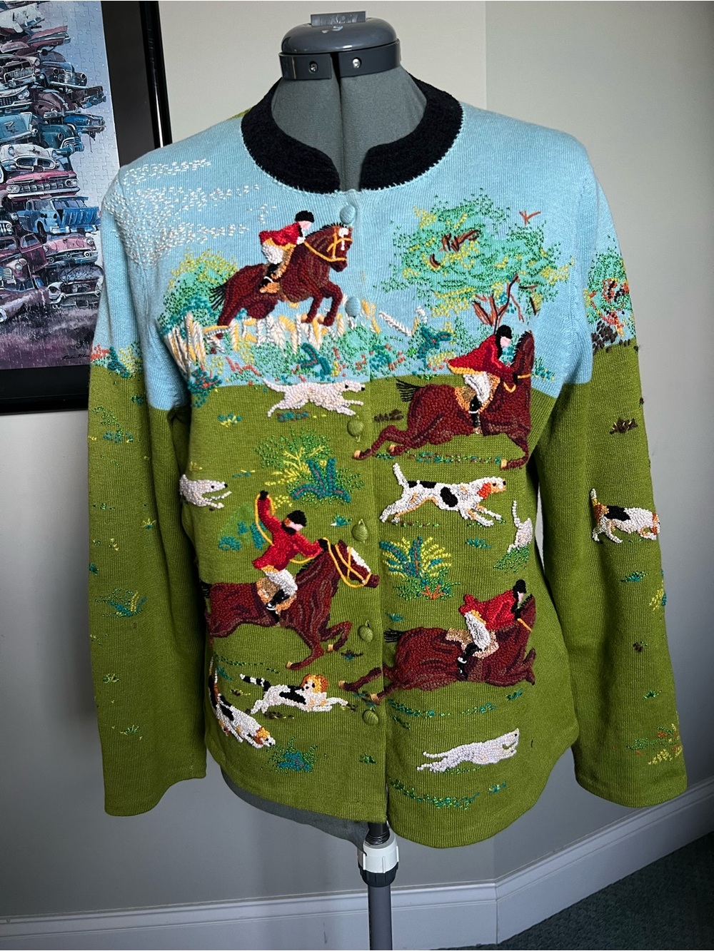 Michael Simon M L Horse Hunt Dog Sweater Kentucky Derby Fall Autumn Thanksgiving